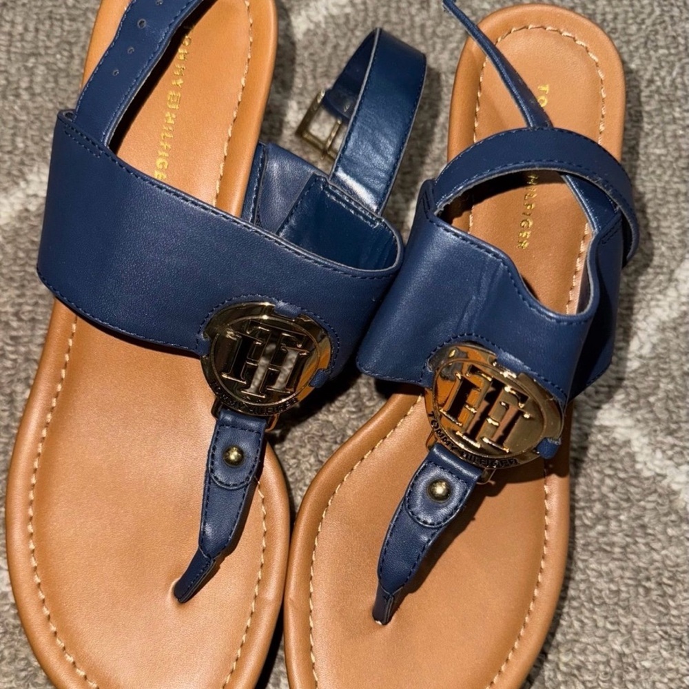 Tommy Hilfiger Women's Blue and Tan Sandals